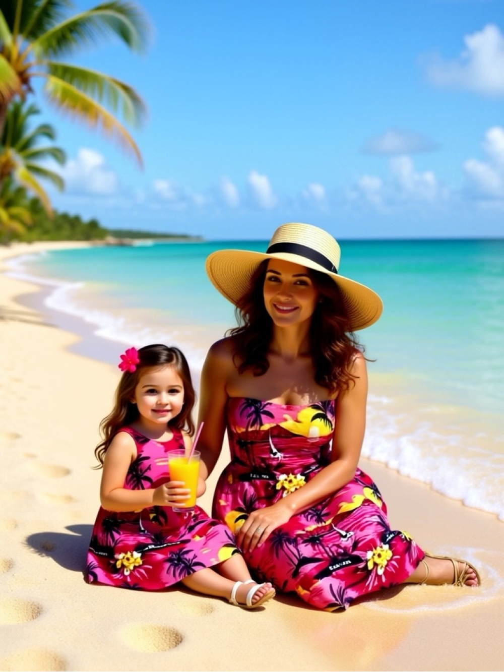 Women’s Pink Tropical Floral Sundress for Mother and Daughter on Mother’s Day